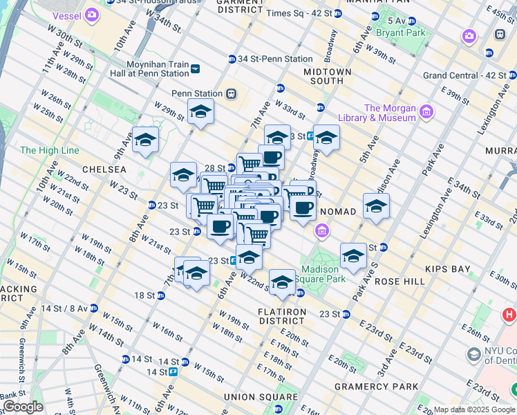 map of restaurants, bars, coffee shops, grocery stores, and more near in New York
