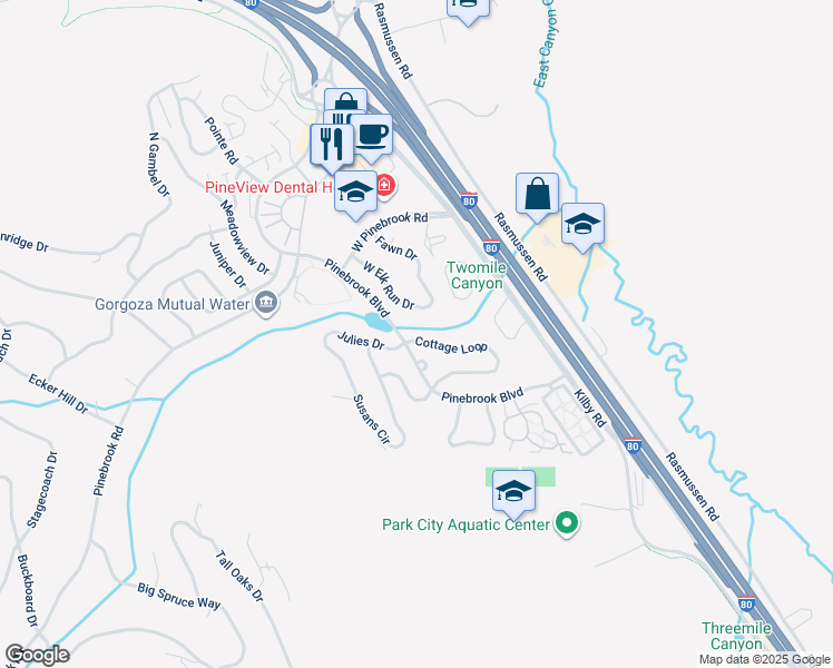 map of restaurants, bars, coffee shops, grocery stores, and more near 2708 Cottage Loop in Park City
