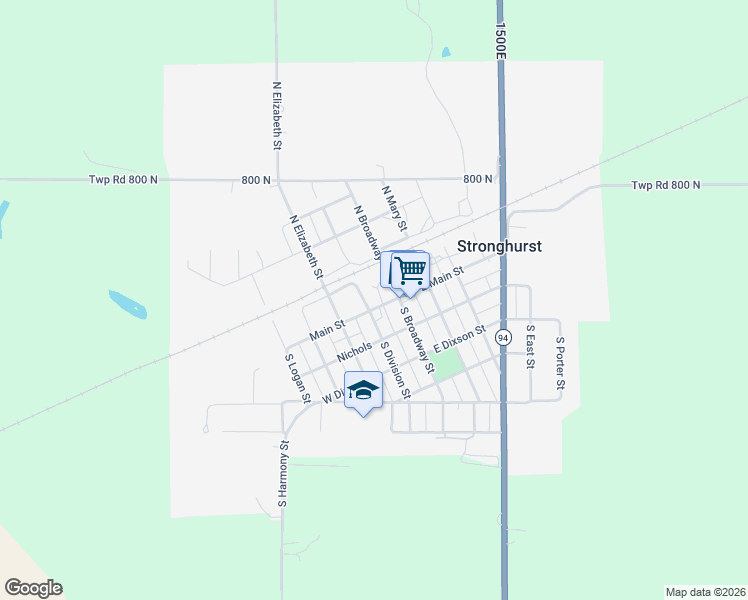 map of restaurants, bars, coffee shops, grocery stores, and more near 120 West Nichols Street in Stronghurst