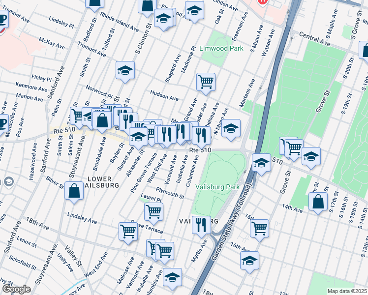 map of restaurants, bars, coffee shops, grocery stores, and more near in Newark