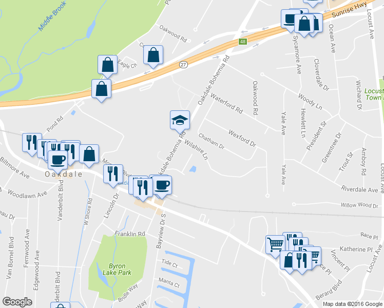 map of restaurants, bars, coffee shops, grocery stores, and more near 69 Greenview Court in Oakdale