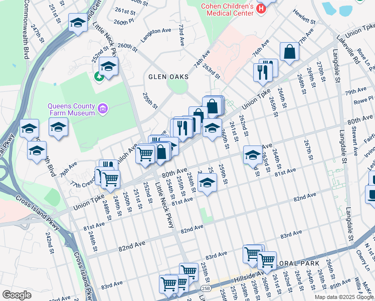map of restaurants, bars, coffee shops, grocery stores, and more near 257-1 Union Turnpike in Queens