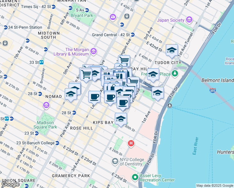 map of restaurants, bars, coffee shops, grocery stores, and more near 507 3rd Avenue in New York