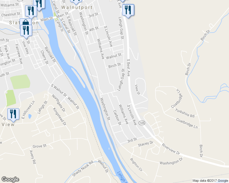 map of restaurants, bars, coffee shops, grocery stores, and more near 798 Lehigh Gap Street in Walnutport