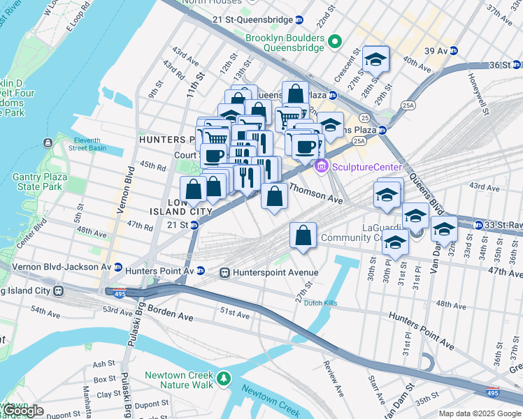 map of restaurants, bars, coffee shops, grocery stores, and more near in Queens
