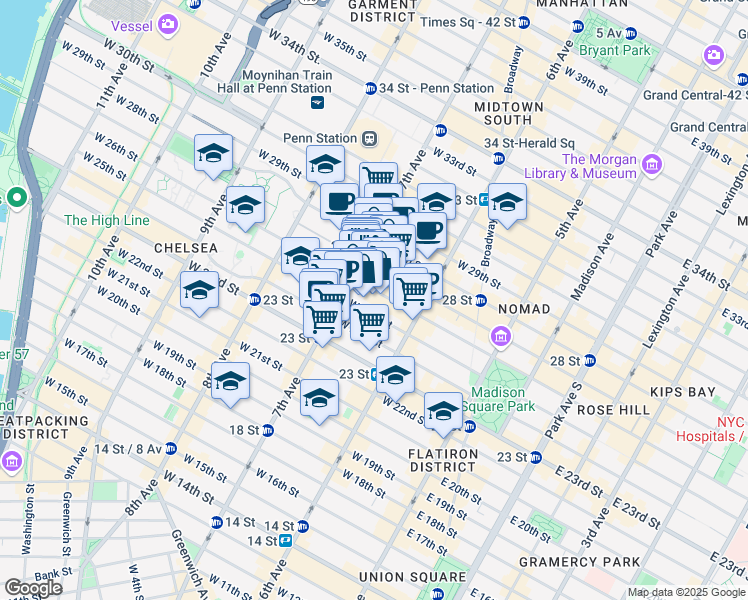 map of restaurants, bars, coffee shops, grocery stores, and more near in New York