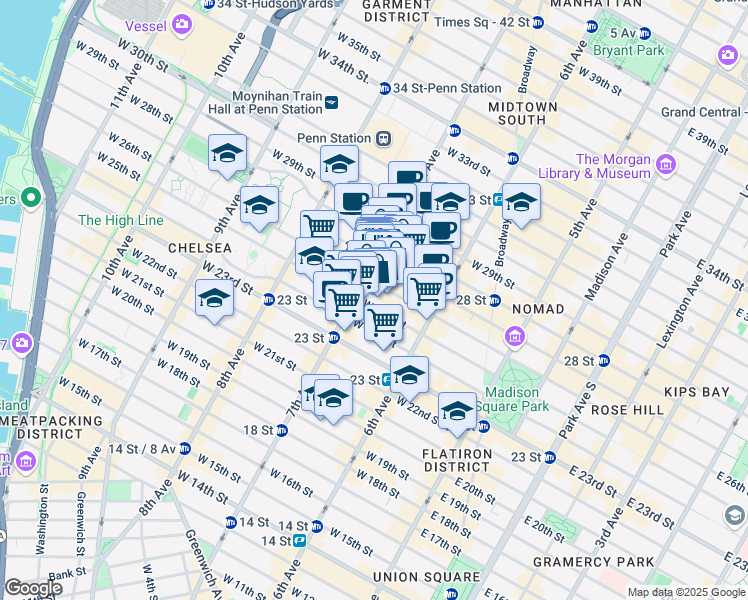 map of restaurants, bars, coffee shops, grocery stores, and more near in New York