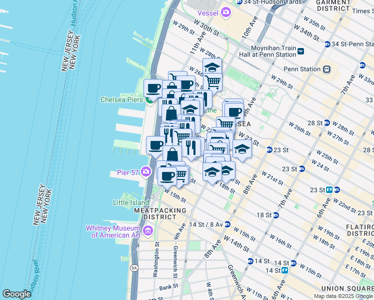 map of restaurants, bars, coffee shops, grocery stores, and more near in New York