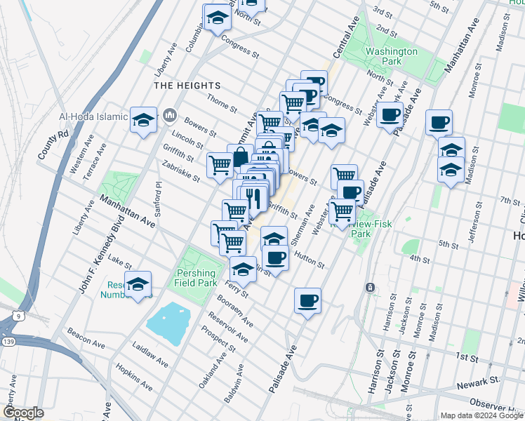 map of restaurants, bars, coffee shops, grocery stores, and more near 324 County Road 663 in Jersey City