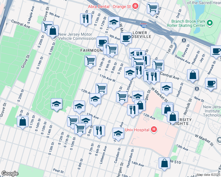map of restaurants, bars, coffee shops, grocery stores, and more near in Newark