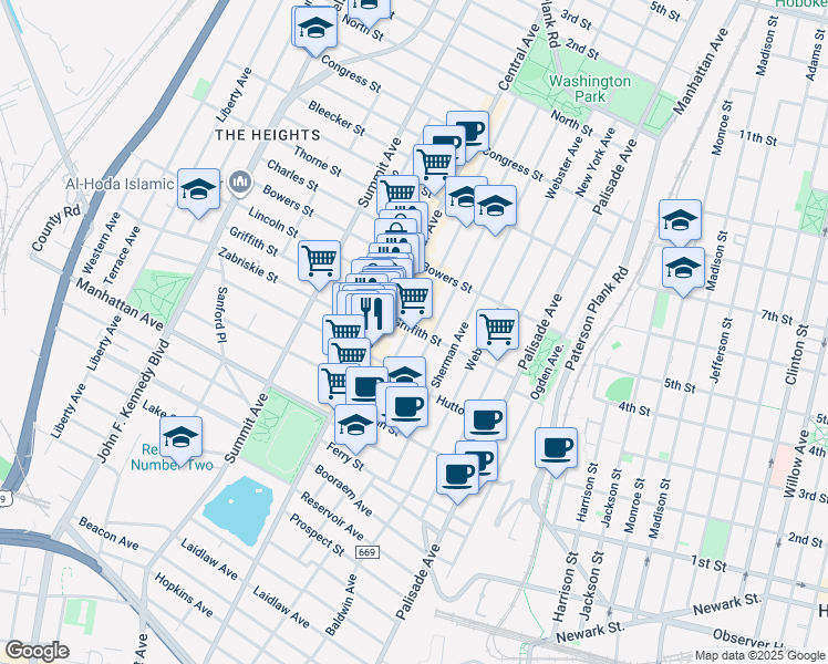 map of restaurants, bars, coffee shops, grocery stores, and more near 324 County Road 663 in Jersey City