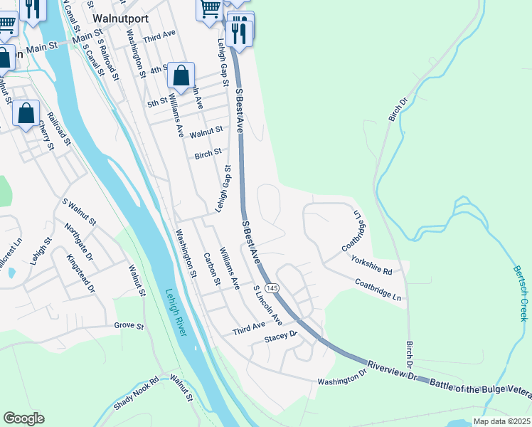 map of restaurants, bars, coffee shops, grocery stores, and more near 16 View Drive in Walnutport