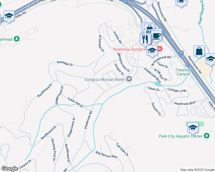 map of restaurants, bars, coffee shops, grocery stores, and more near 7872 Summerhill Drive in Park City