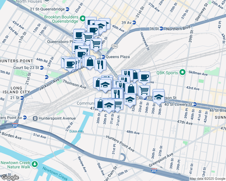 map of restaurants, bars, coffee shops, grocery stores, and more near 3003 Skillman Avenue in Queens