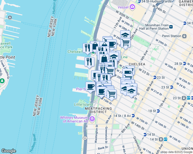 map of restaurants, bars, coffee shops, grocery stores, and more near 854 West 18th Street in New York