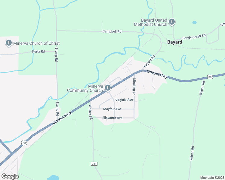map of restaurants, bars, coffee shops, grocery stores, and more near 22836 U.S. 30 in Minerva