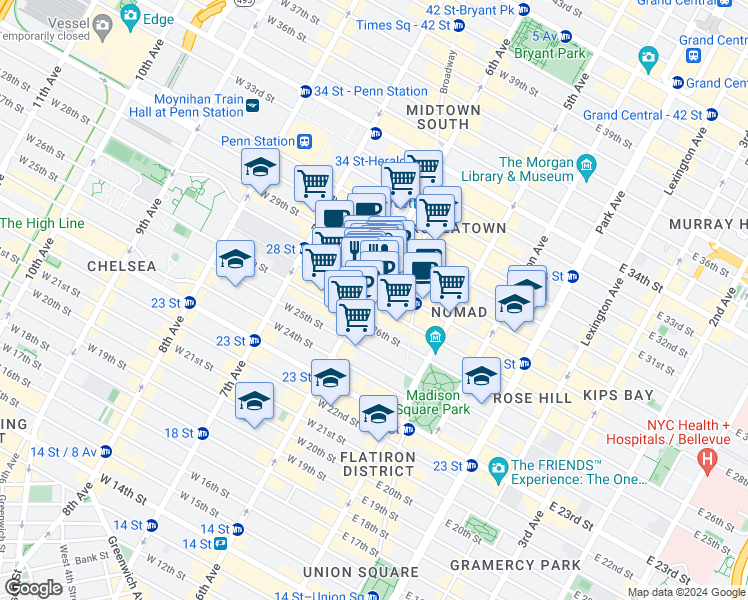 map of restaurants, bars, coffee shops, grocery stores, and more near in New York