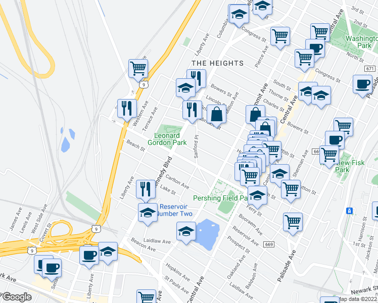 map of restaurants, bars, coffee shops, grocery stores, and more near 134 Sherman Place in Jersey City
