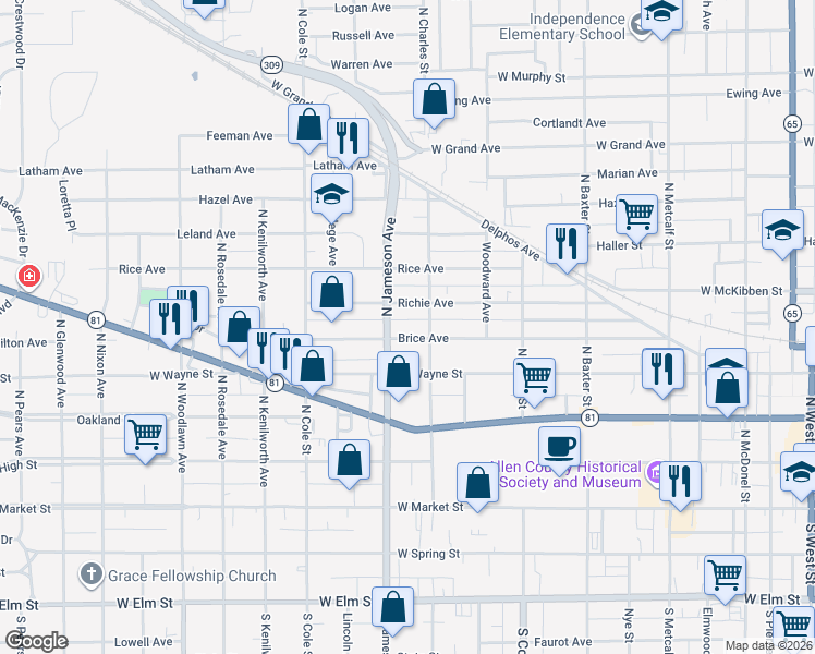 map of restaurants, bars, coffee shops, grocery stores, and more near 531 North Charles Street in Lima