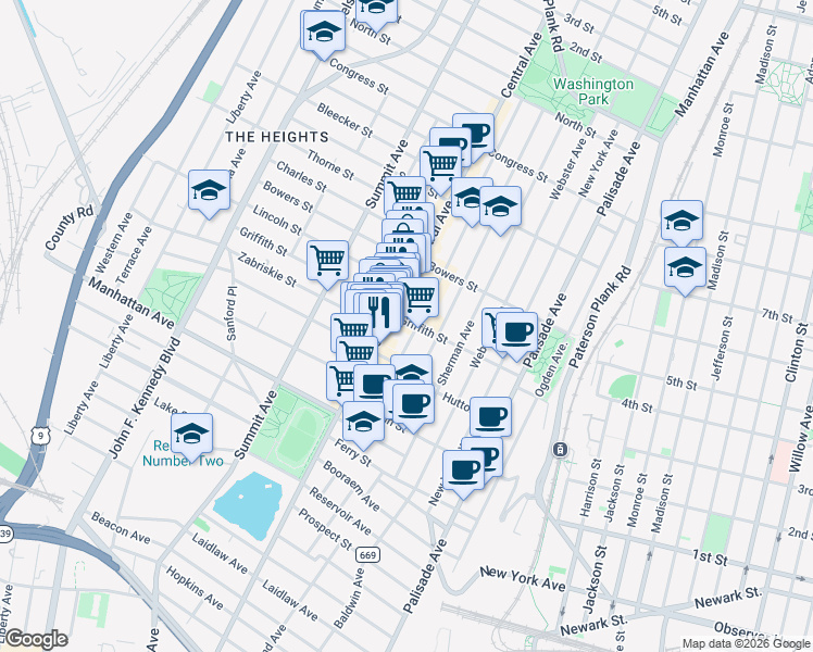 map of restaurants, bars, coffee shops, grocery stores, and more near 324 County Road 663 in Jersey City