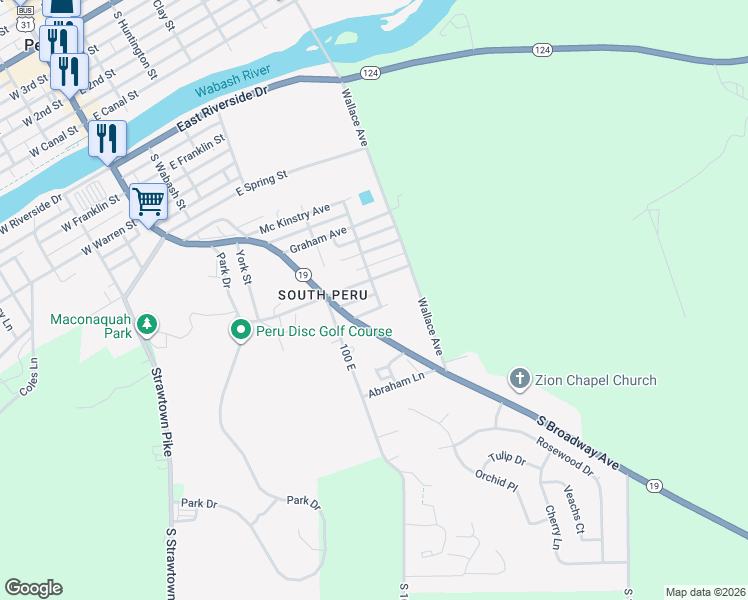map of restaurants, bars, coffee shops, grocery stores, and more near 33-99 Cory Avenue in Peru