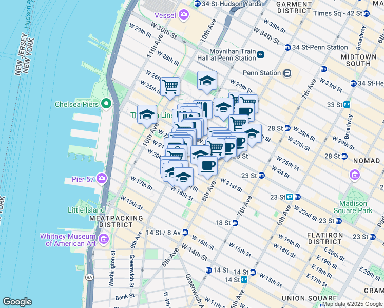 map of restaurants, bars, coffee shops, grocery stores, and more near in New York