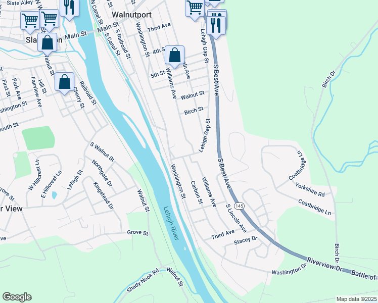 map of restaurants, bars, coffee shops, grocery stores, and more near 798 Lehigh Gap Street in Walnutport