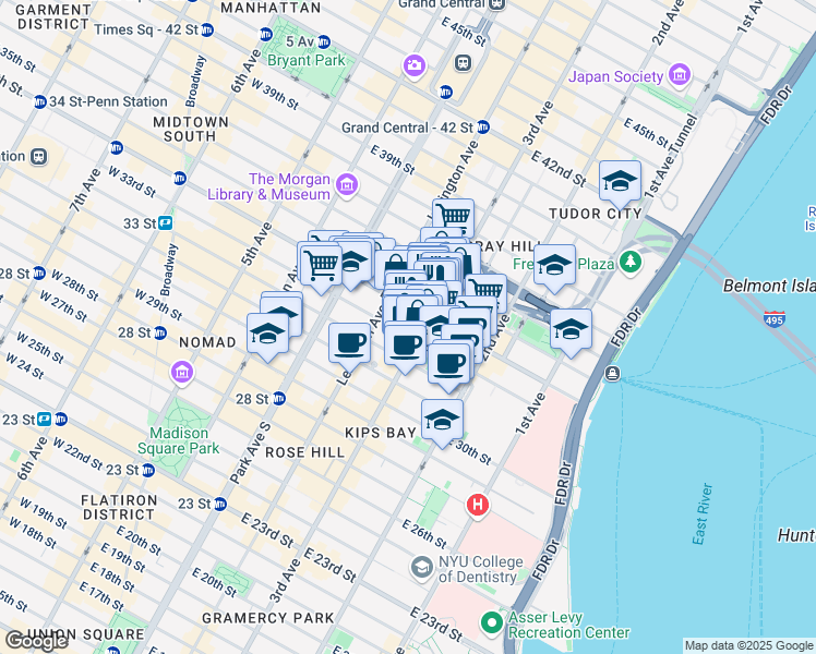 map of restaurants, bars, coffee shops, grocery stores, and more near 507 3rd Avenue in New York