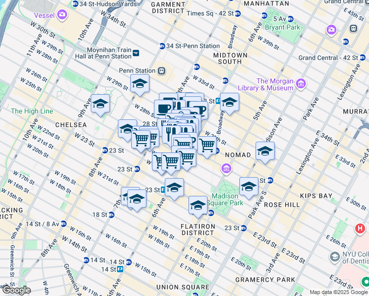 map of restaurants, bars, coffee shops, grocery stores, and more near 777 6th Avenue in New York