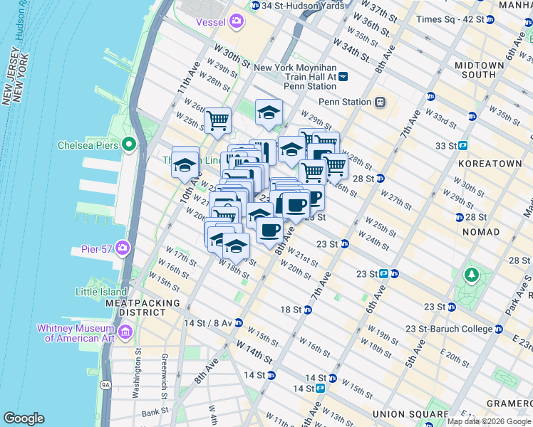 map of restaurants, bars, coffee shops, grocery stores, and more near in New York