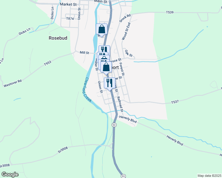 map of restaurants, bars, coffee shops, grocery stores, and more near Walnut Street in Coalport