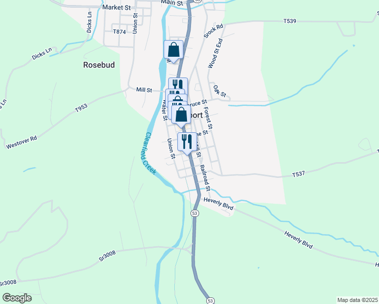 map of restaurants, bars, coffee shops, grocery stores, and more near Walnut Street in Coalport