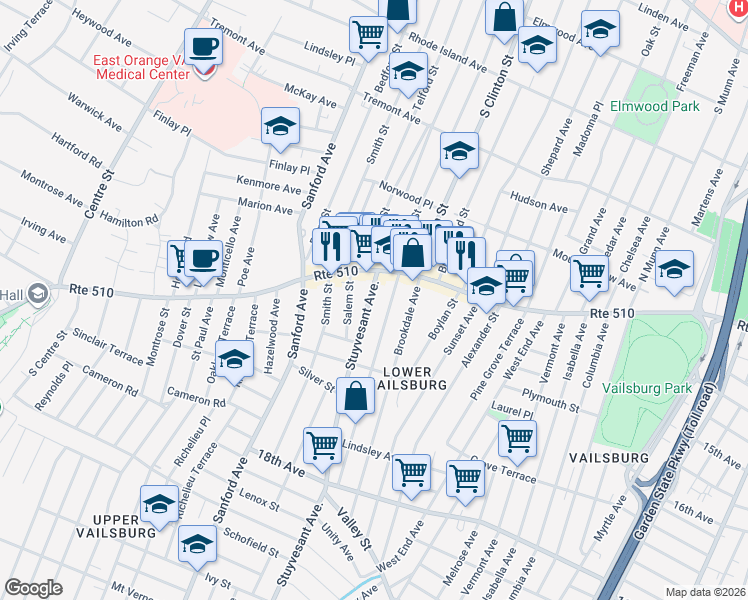map of restaurants, bars, coffee shops, grocery stores, and more near 11 Stuyvesant Avenue in Irvington