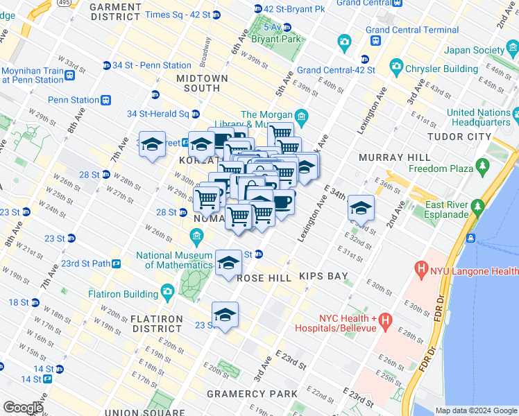 map of restaurants, bars, coffee shops, grocery stores, and more near in New York