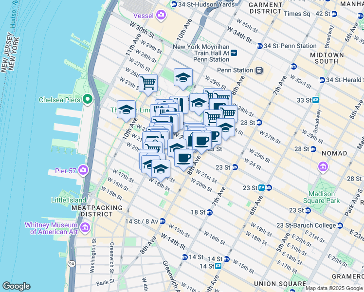 map of restaurants, bars, coffee shops, grocery stores, and more near in New York