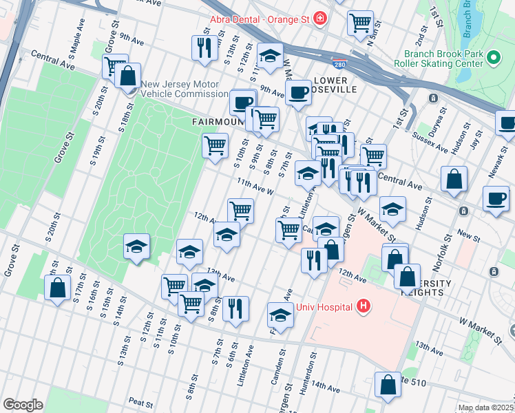 map of restaurants, bars, coffee shops, grocery stores, and more near in Newark