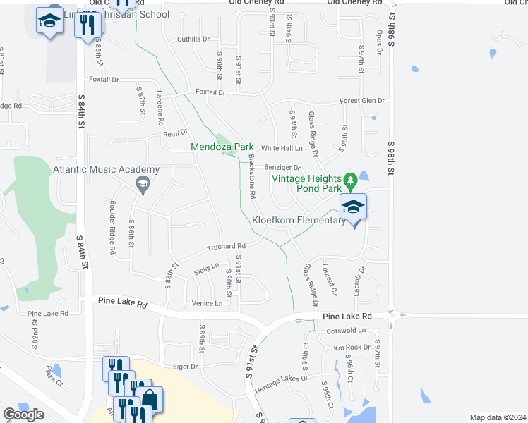 map of restaurants, bars, coffee shops, grocery stores, and more near 6500 Blackstone Road in Lincoln