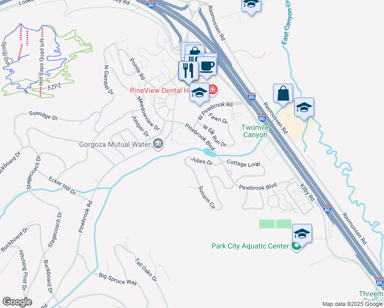 map of restaurants, bars, coffee shops, grocery stores, and more near 3222 Julies Dr in Park City
