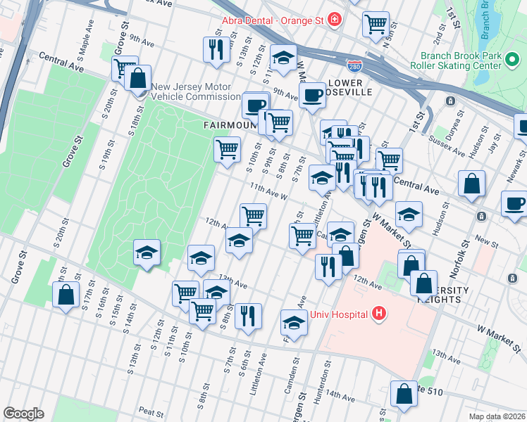 map of restaurants, bars, coffee shops, grocery stores, and more near in Newark
