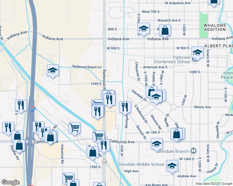 map of restaurants, bars, coffee shops, grocery stores, and more near 1638 Dalton Avenue in Salt Lake City