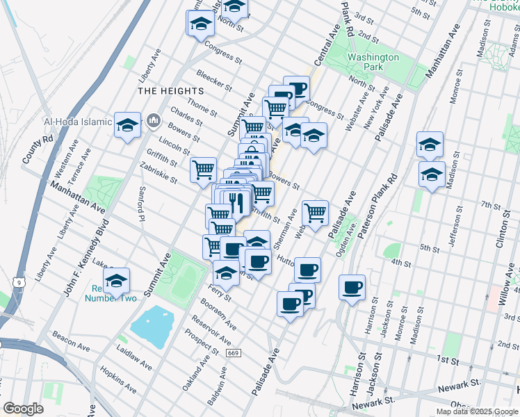 map of restaurants, bars, coffee shops, grocery stores, and more near 324 County Road 663 in Jersey City