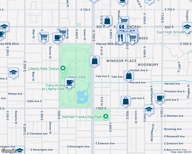map of restaurants, bars, coffee shops, grocery stores, and more near 1052-1054 Lake Street in Salt Lake City