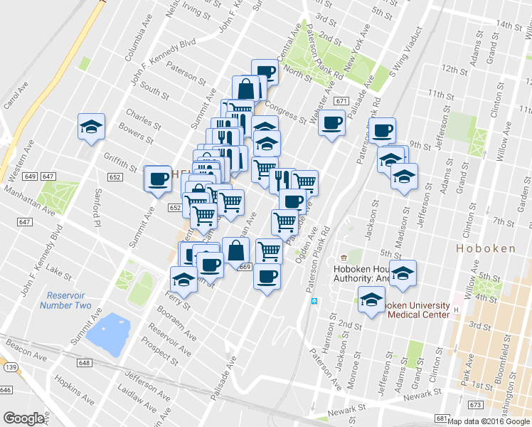 map of restaurants, bars, coffee shops, grocery stores, and more near 156 Sherman Avenue in Jersey City