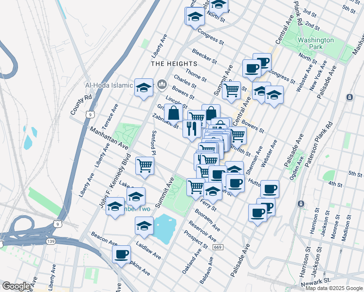 map of restaurants, bars, coffee shops, grocery stores, and more near in Hudson County