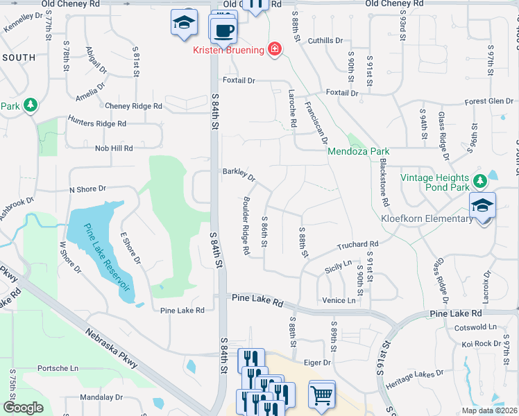 map of restaurants, bars, coffee shops, grocery stores, and more near 6447 South 86th Street in Lincoln