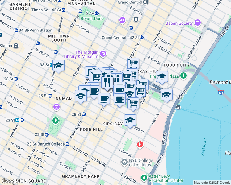 map of restaurants, bars, coffee shops, grocery stores, and more near in New York