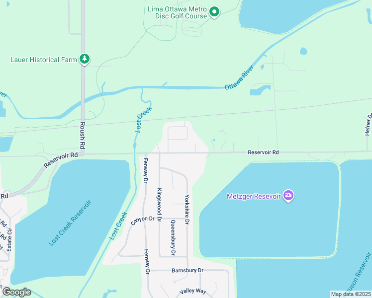 map of restaurants, bars, coffee shops, grocery stores, and more near 425 Ridge Crest Circle in Lima