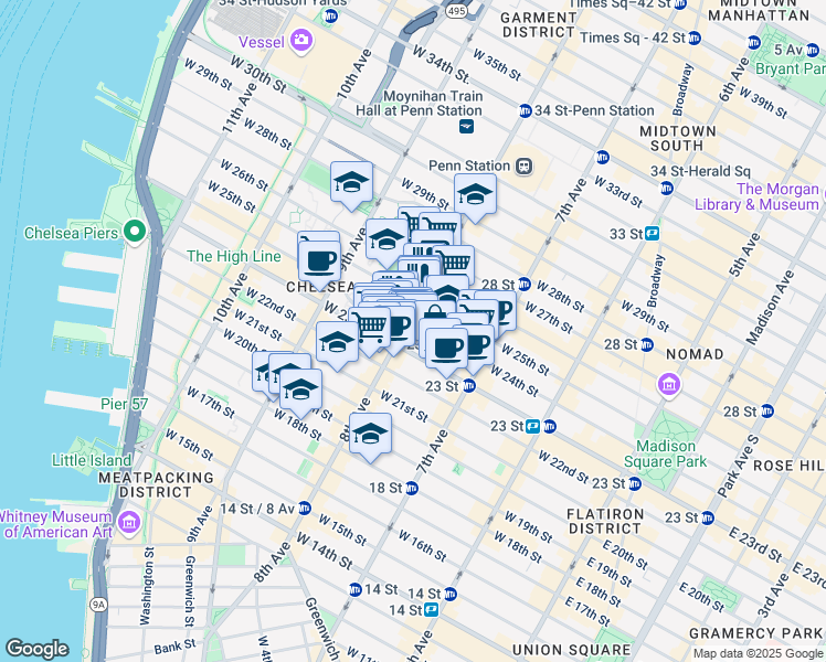 map of restaurants, bars, coffee shops, grocery stores, and more near in New York