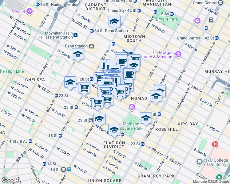 map of restaurants, bars, coffee shops, grocery stores, and more near in New York