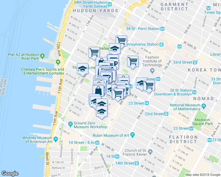 map of restaurants, bars, coffee shops, grocery stores, and more near in New York